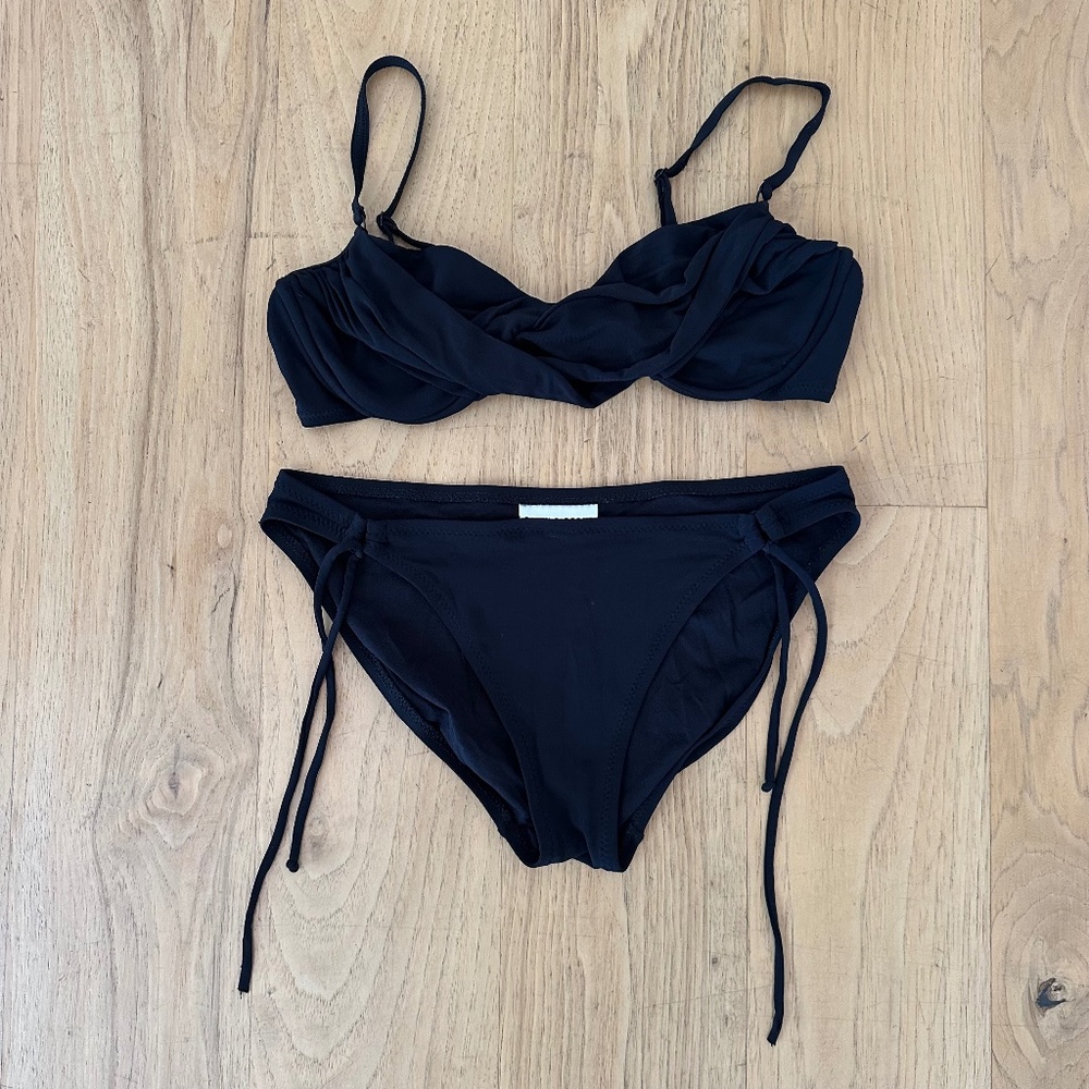 ROBIN PICCONE Black Draping Bikini Set